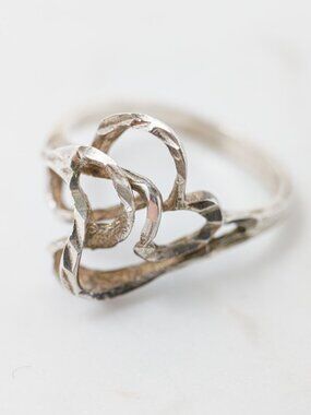 Sterling Silver Abstract Ribbon Ring, Sz 7.25, Diamond-Cut Detail
